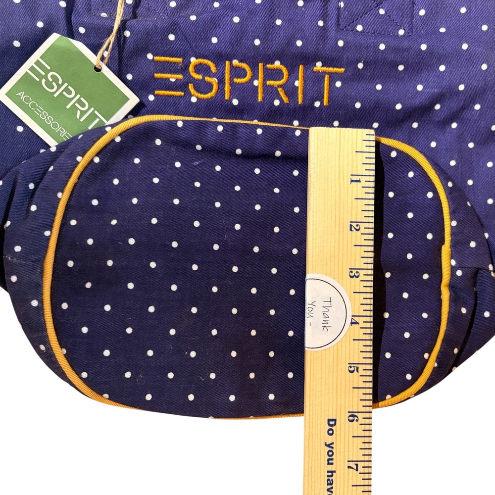 Deadstock Vintage ESPRIT Navy Polka Dot Canvas Zip Tote Bag NWT 90s Y2K Preppy - Picture 8 of 11
